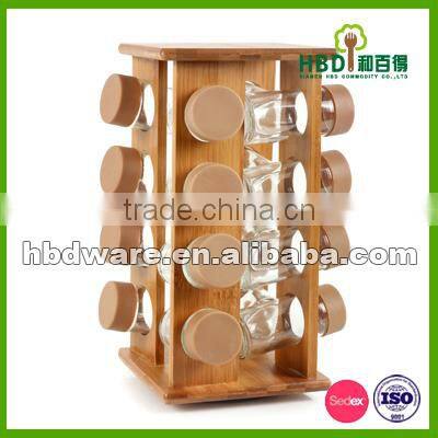 Hot selling high quality glass spice bottle with wood rack,spice rack wholesale