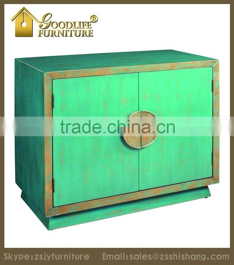 Shabby Chic Versatile Turquoise Color Wooden Chest and Cabinet with Ornate Hardware