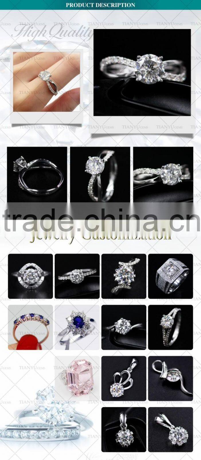 Fashion Design 18K White Gold round 100facets cut Moissanite diamond Rings for wedding