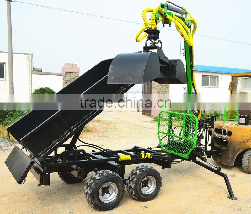ATV towable gasoline engine hydraulic operating log trailer with crane