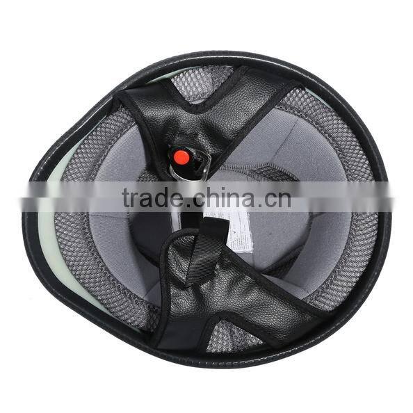 Motorcycle Biker WWII Style DOT Black Leather German Motorcycle HALF Helmet w/Pilot Goggles