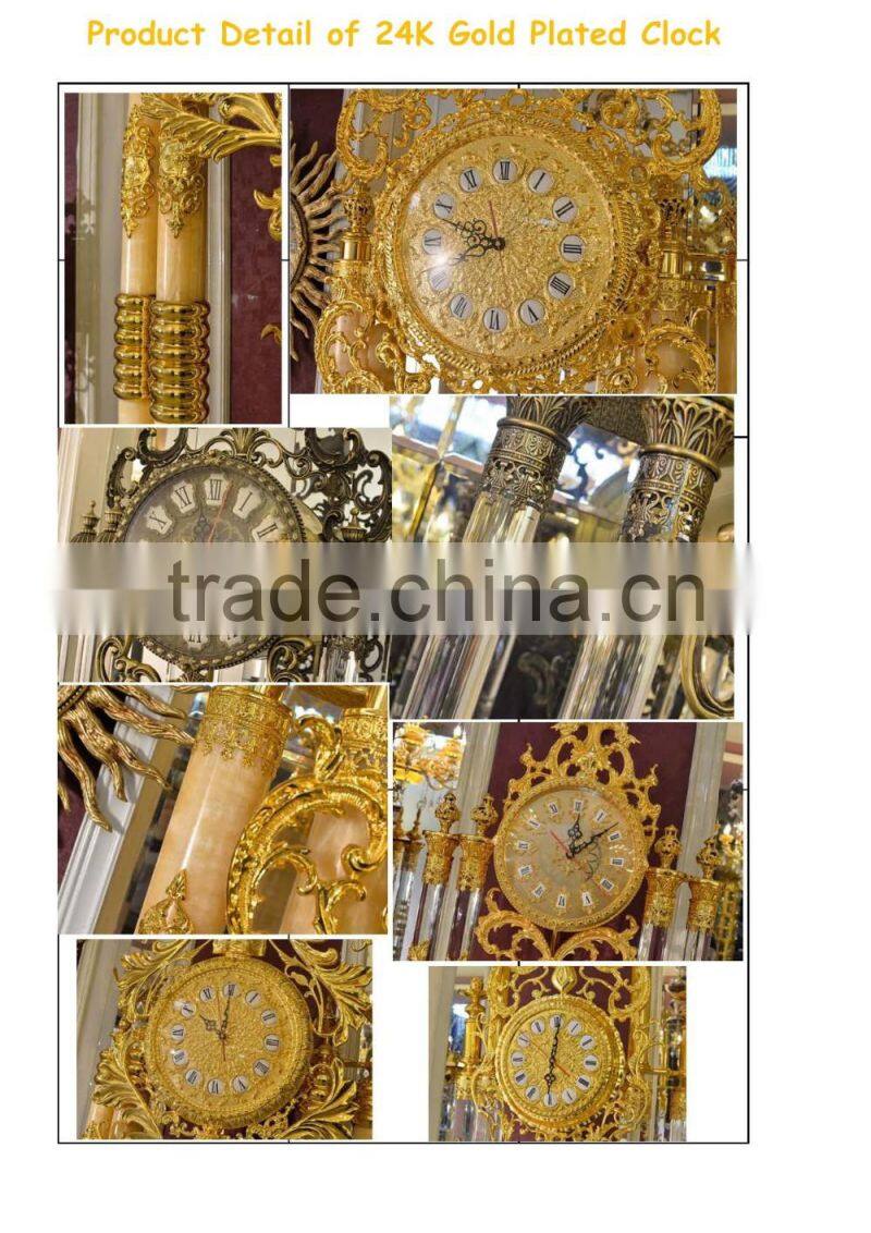 Royal Brass and Crystal Decorated Art Table Clock, Luxury Design 24K Gold Plated Table Clock, Empire Gold Gilt Table Clock