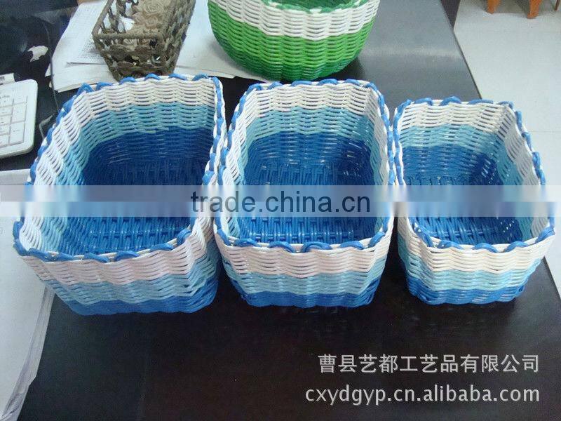Hot Sale Country Style Wicker Crafts 3 sets of blue and white basket