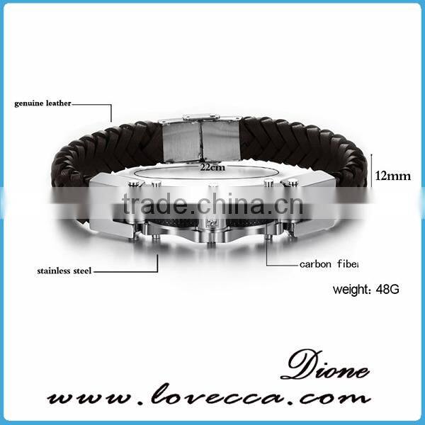 Wholesale stainless steel charm pu leather bracelet man
