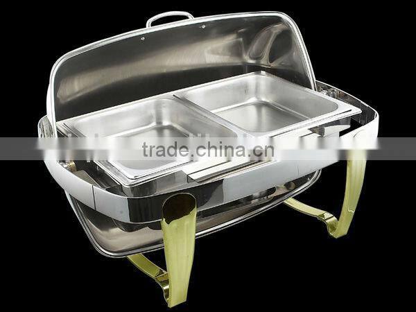 Luxury rectangular gold-plated roll top stainless steel chafing dish