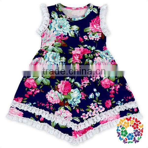 Summer Flower Girl Dresses Navy floral Designer One Piece Party Dress