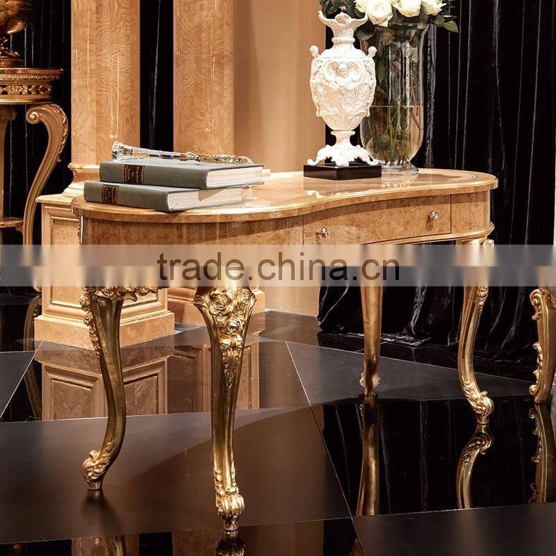 Momoda luxury fancy gold Baroque Italy antique office furniture study room desk and chair solid wood home office furniture set