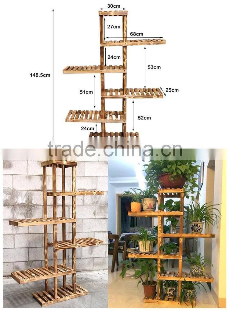 Custom 6 tiers antique wood plant stand