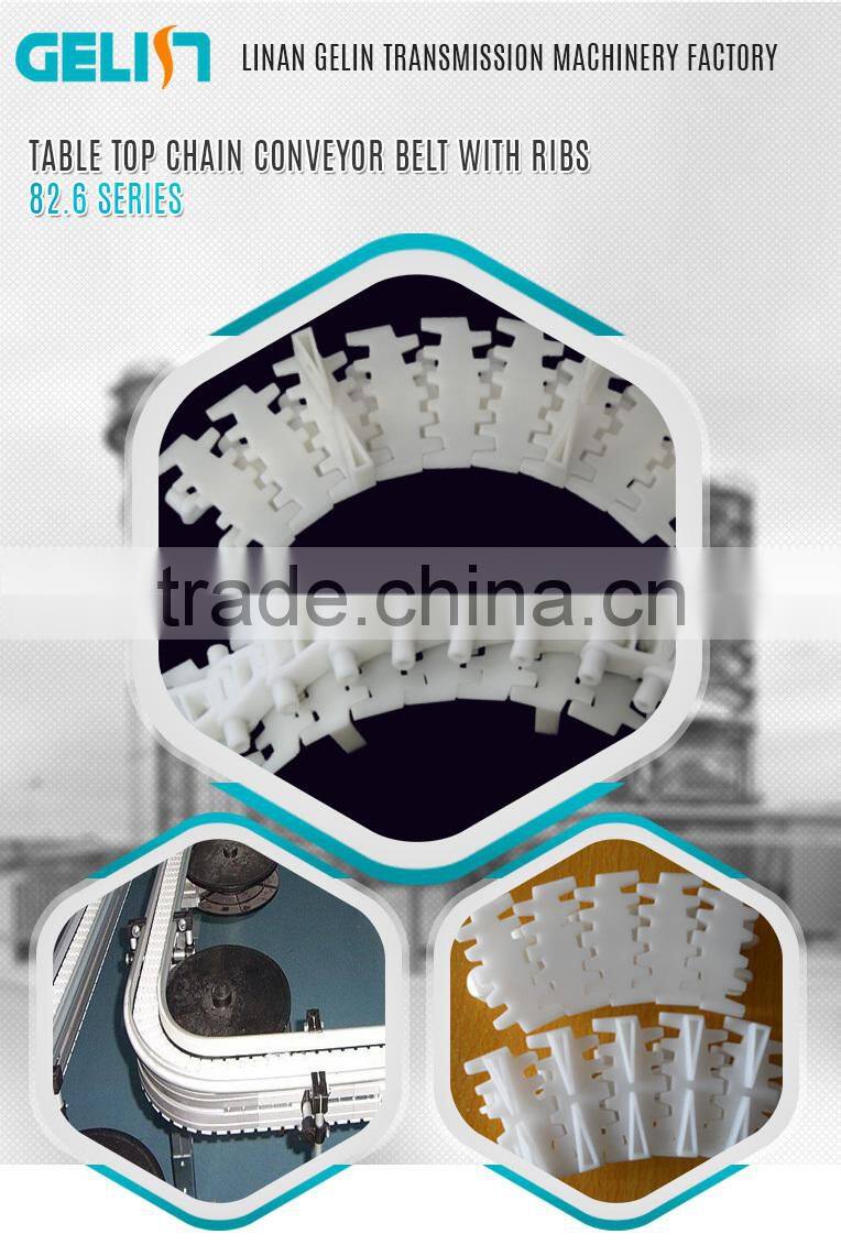 82.6 Table Top Chain Conveyor belt with Ribs