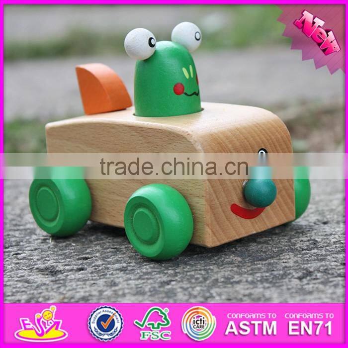2017 New products funny frog car children toy wooden animals W04A323