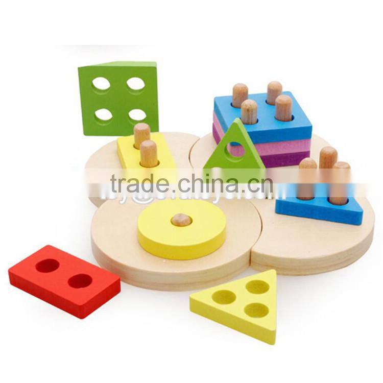 Hot sale preschool stacking geometry blocks wooden baby sorting toys W13D112