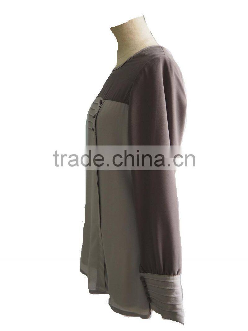 Malay style Round Collar Long Sleeve Orange Chiffon Shirt Blouse