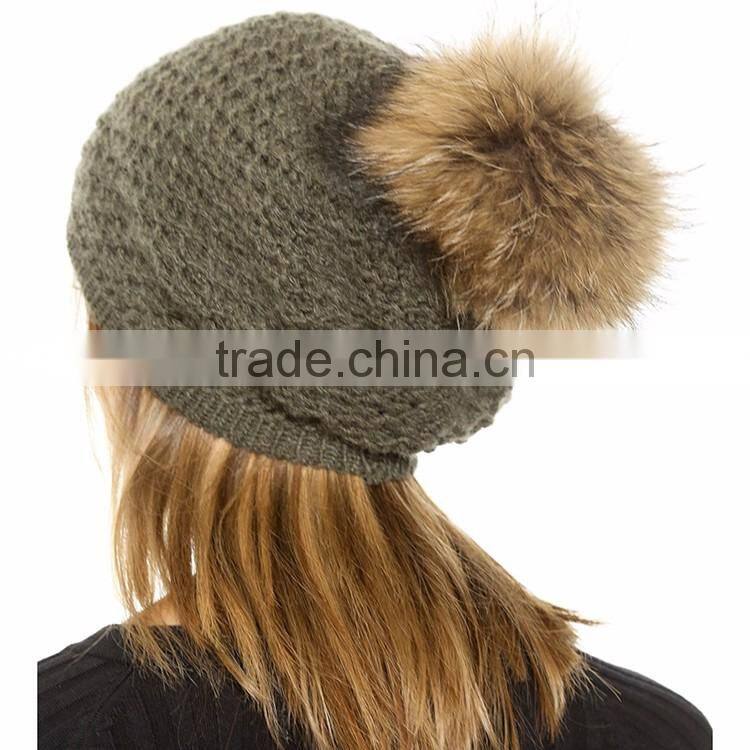 HAODUOYI Winter Knit Fur Ball Decorated Hat Warm Caps for Wholesale