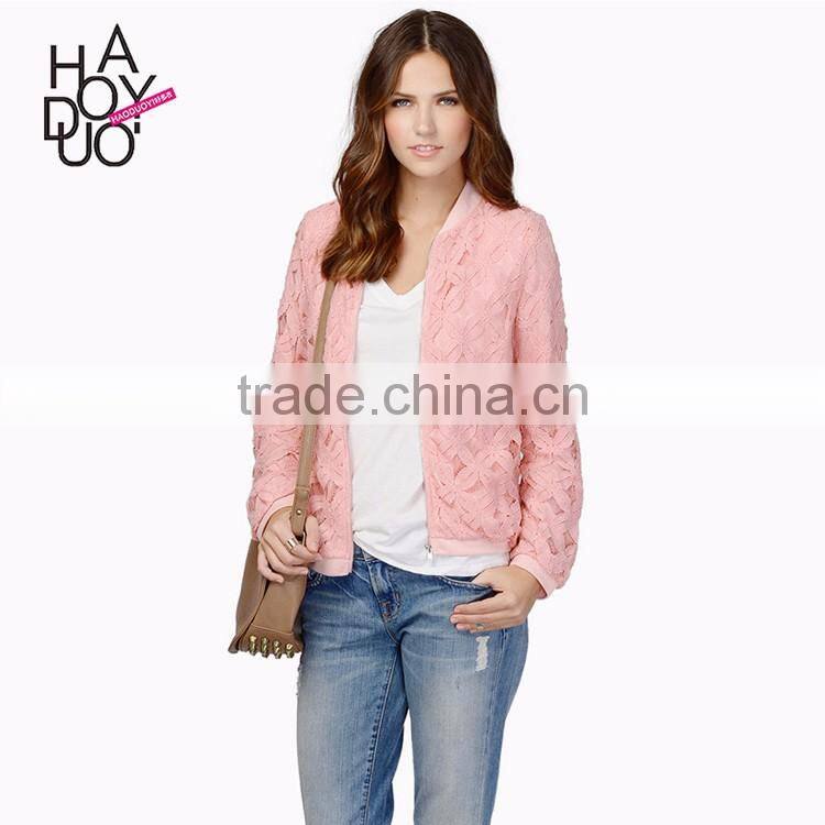 HAODUOYI Women Zip Front Lace Embroidery Jacket Base Ball Style Sport Blazer