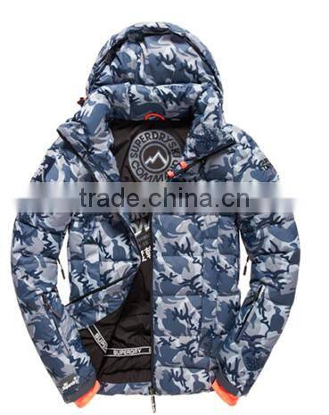 2017 new design men downlook jacket with print and detach hood (RMJ011)