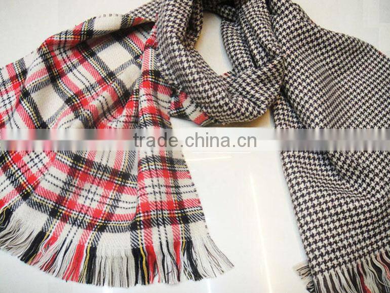 Fashion acrylic popular lady plaid checked hot sale fleece stole