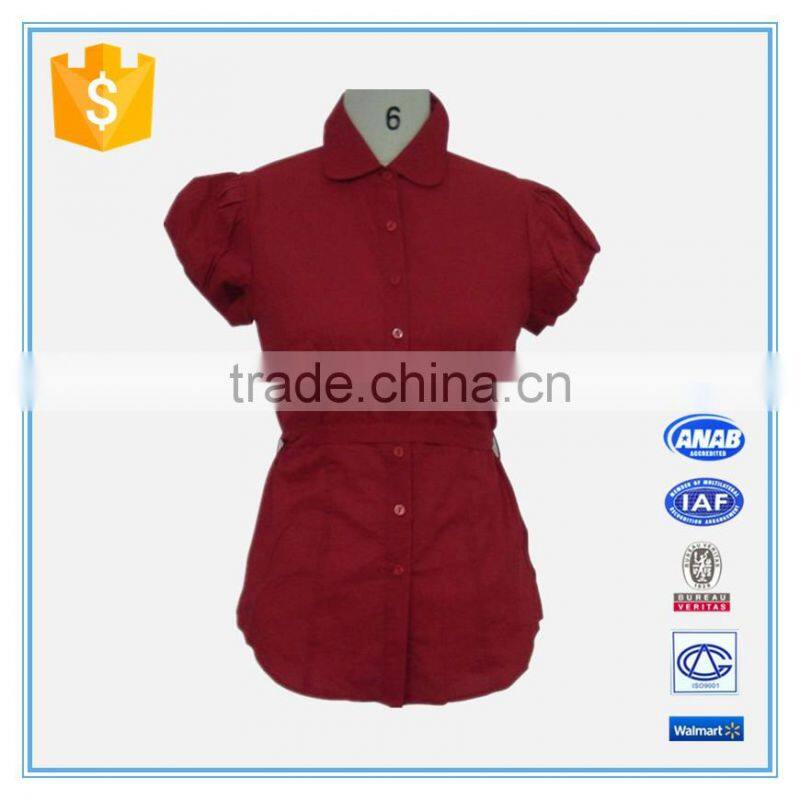 Elegant Ladies Cotton Puff Sleeve Blouse With Belt