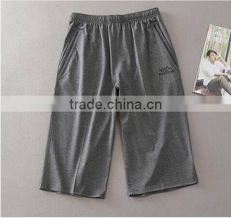 Middle-aged summer thin plus size loose fertilizer 3/4 long straight leisure trousers dad 100% cotton pants