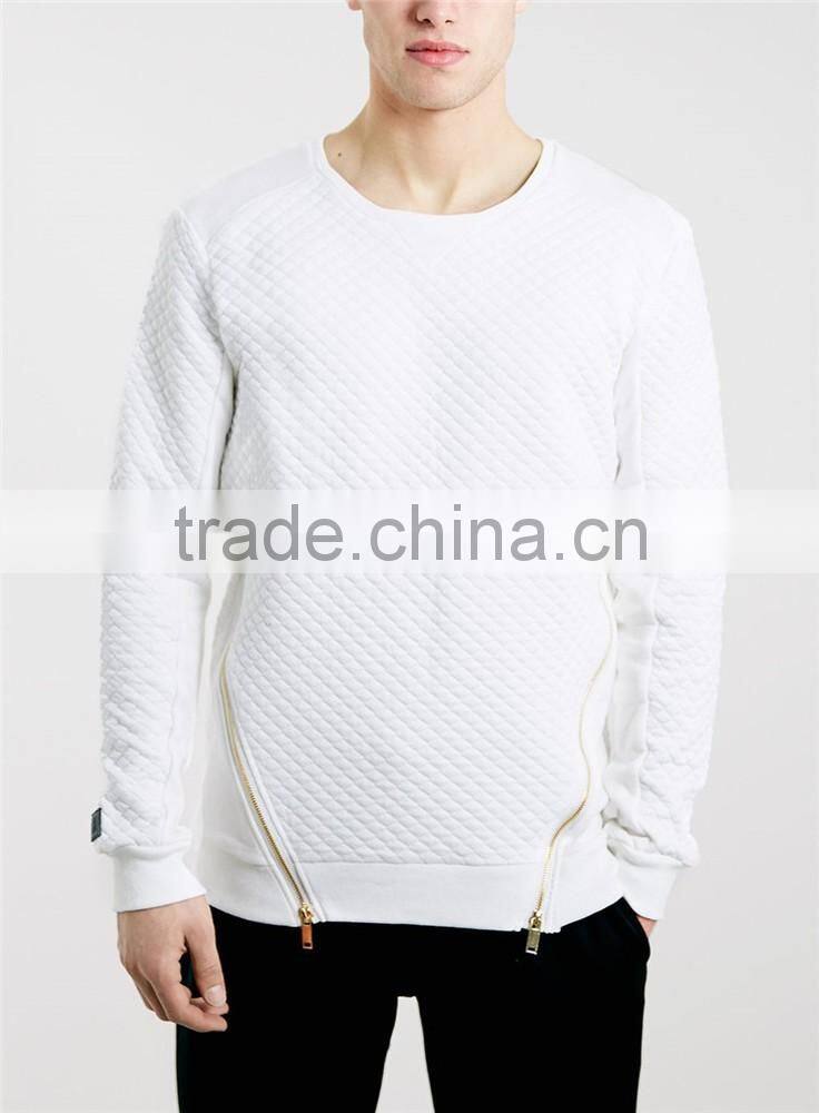 Fashion mens sweatshirt blank white side zipper sweatshirt blank two sided zipper