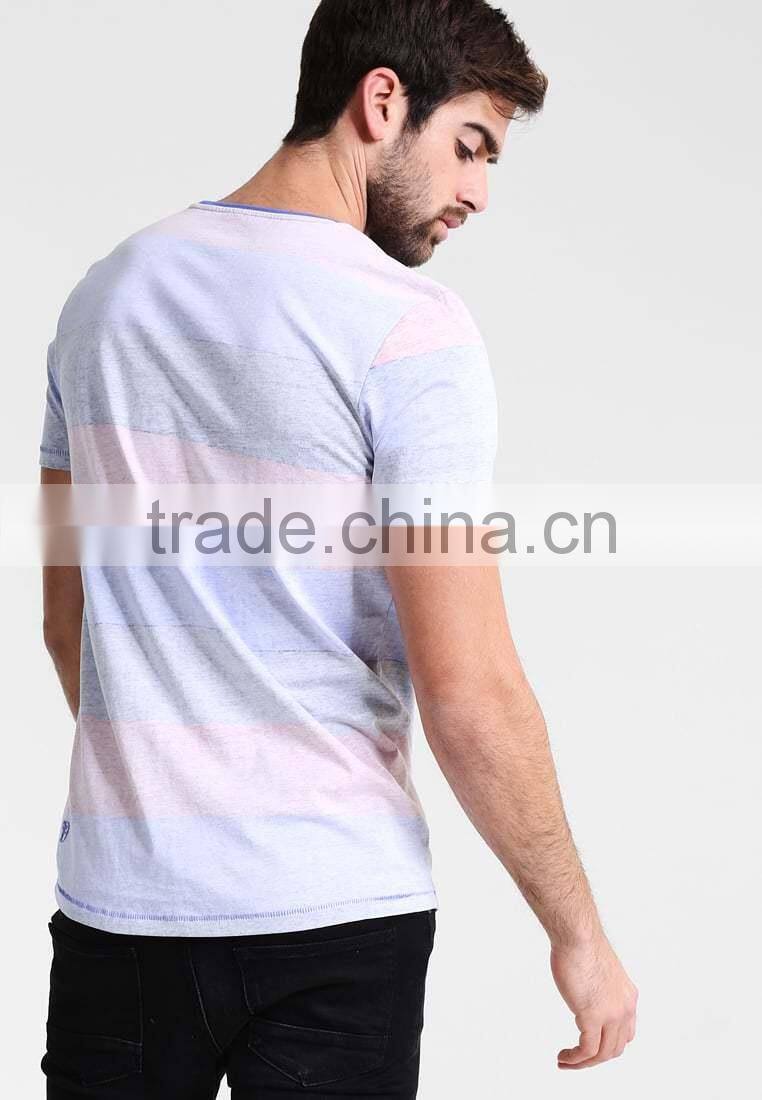 MGOO Manufacturer Offered Round Neck Blank Pocket T Shirt Wholesale Thick Striped T-shirt For Men
