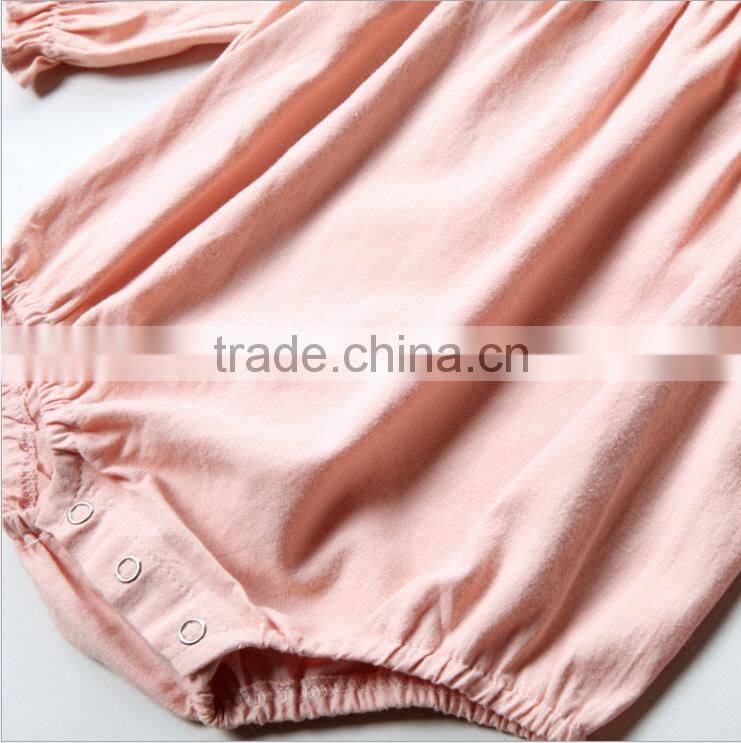 Baby Boutique Clothes Soft Infant Soild Pink Long Sleeve Bodysuit Baby Girls White Peter Pan Collar Romper Jumpsuit