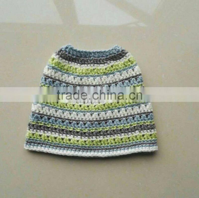 Grass Green Messy U Ponytail Crocheted Beanie Hat