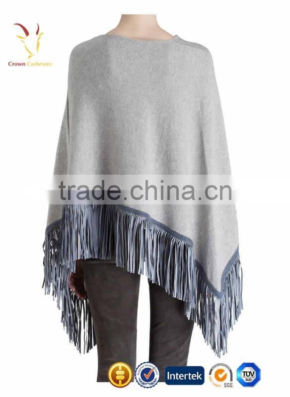 Solid Color Pure Cashmere Poncho Shawl with Tassel