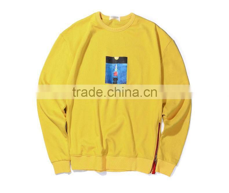 Fashion Cotton Slit Hem No Hood Crew Neck Zip Jacket Sweatshirt Without Hood Sweatshirt For Men