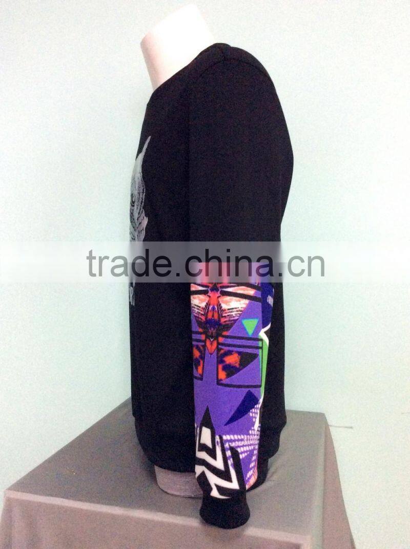 Fashion cheap printed round neck long sleeve oversized cool men's plain pullover sweater hoodie china manufacturer