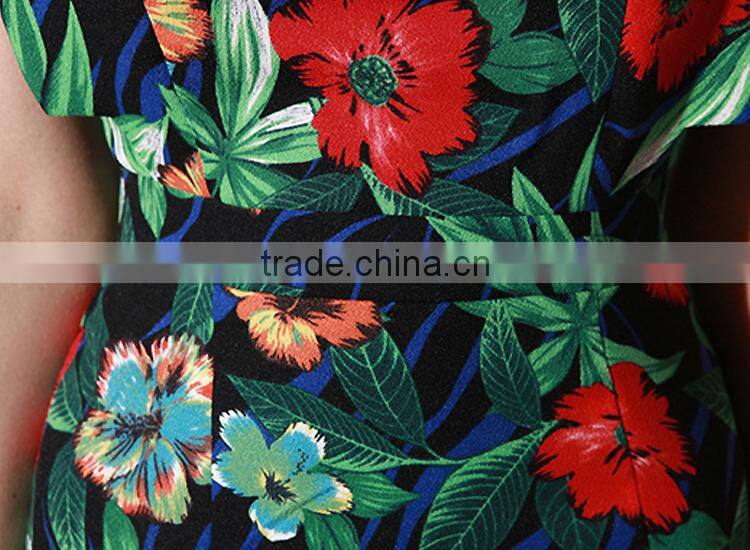 2016 summer new arrival fashion tropical floral print firls party dress for women