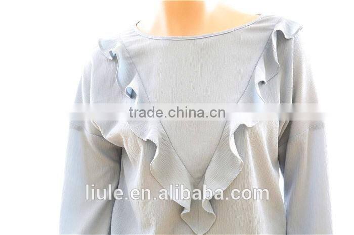 New design ladies long sleeve ruffle blouse latest grils blouse