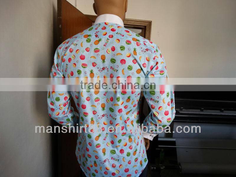 2017 superbly design fruit print french cuff washed marcella tuxedo shirt