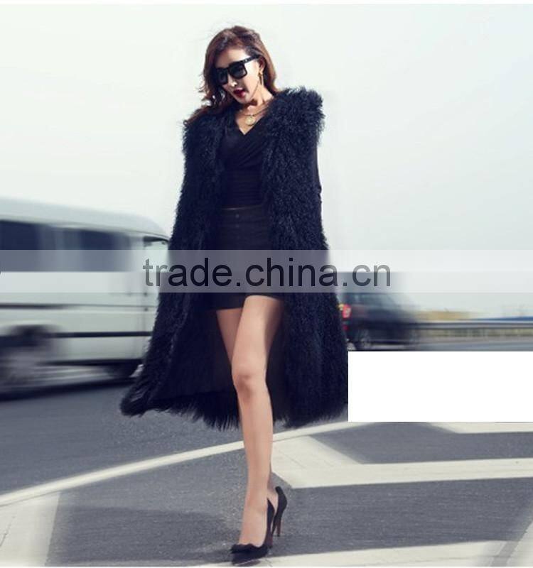 SJ226-02 Black New Arrival 2016 Real Fur Outwear Fur Coat Women