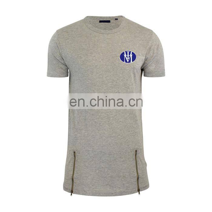 vertical striped longline cotton men t-shirt side zip