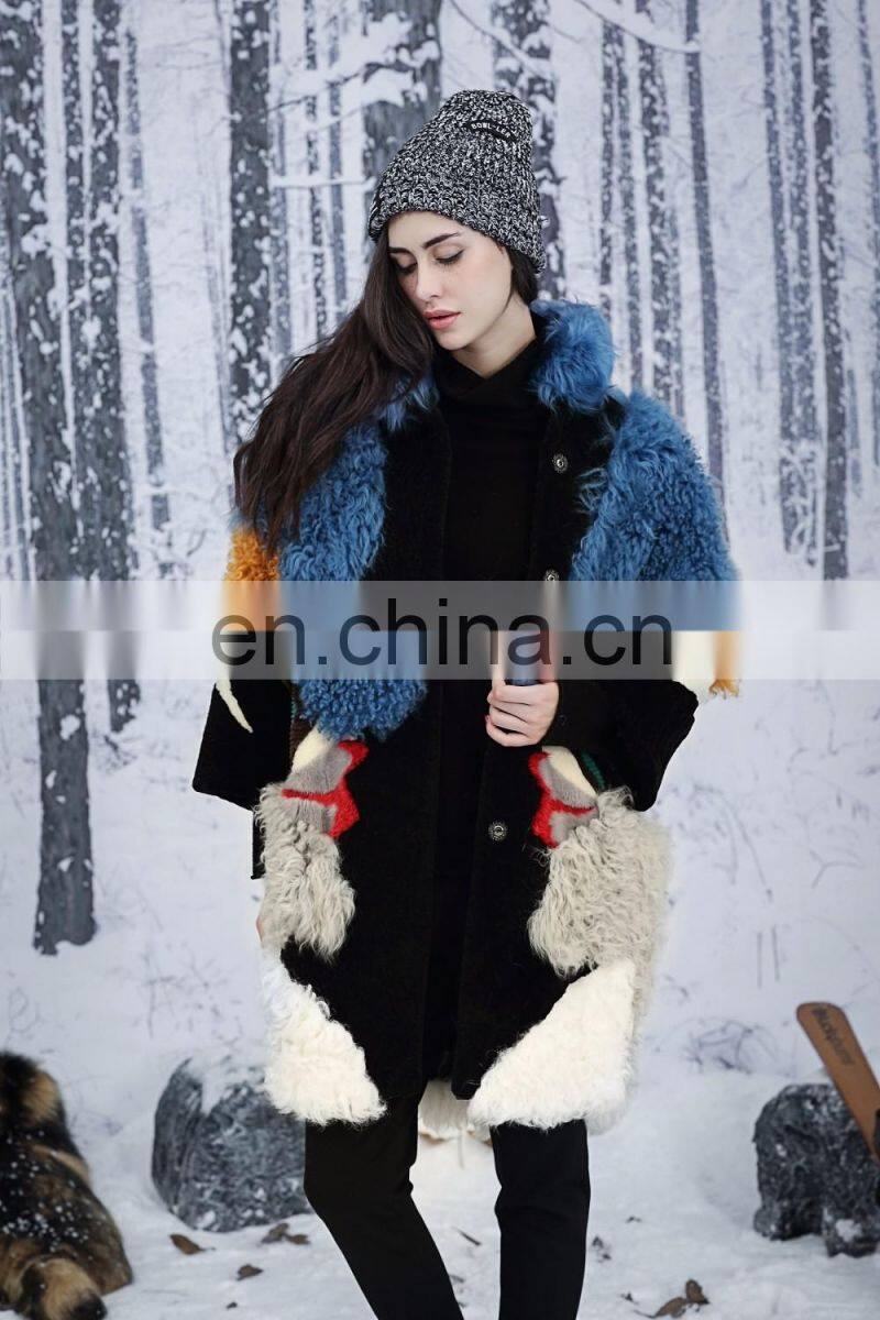 Nifty Style Lamb And Mink Fur Coat Reversible Female Multicolored Mix Different Fur Jacket Real Fur Down Overcoat