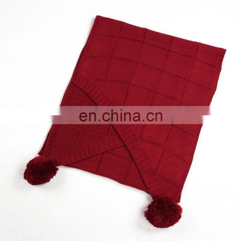 100% acrylic women scarf plaid big long shawl pure color dark red