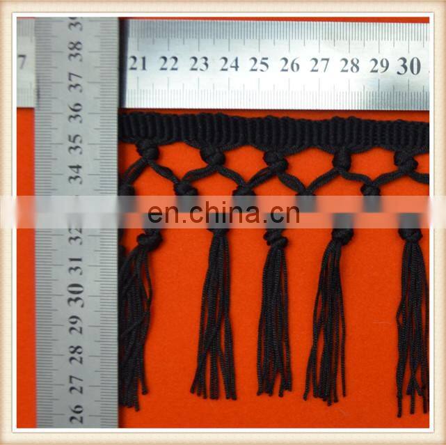 High quality 10cm long black rayon tassel fringe trim for dress