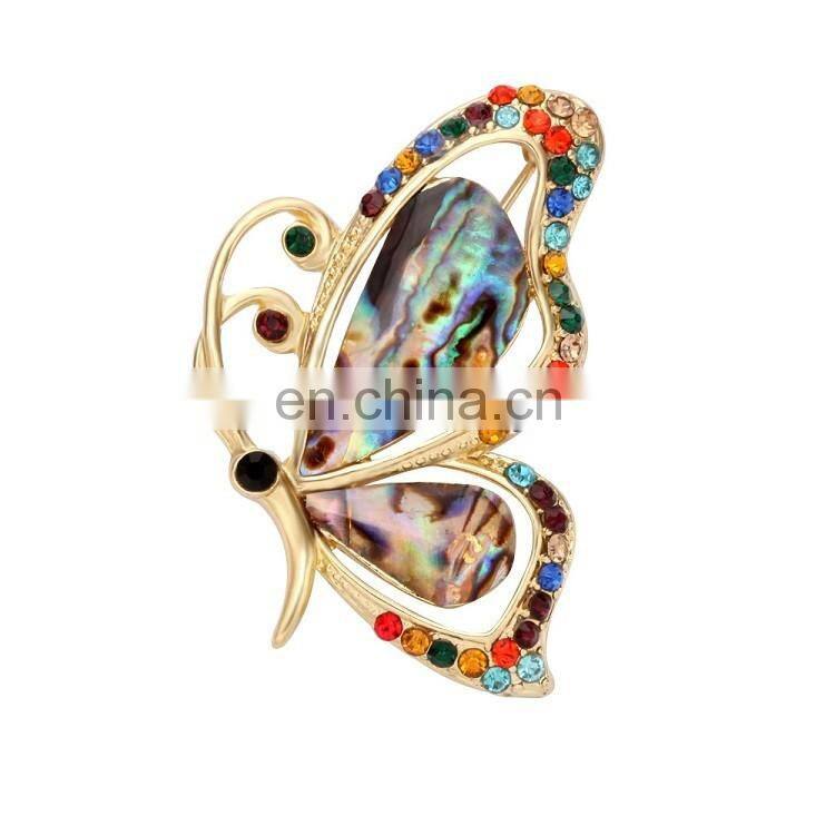 Alibaba China Cheap 18K Gold Abalone Shell Rhinestone Butterfly Brooch in Bulk