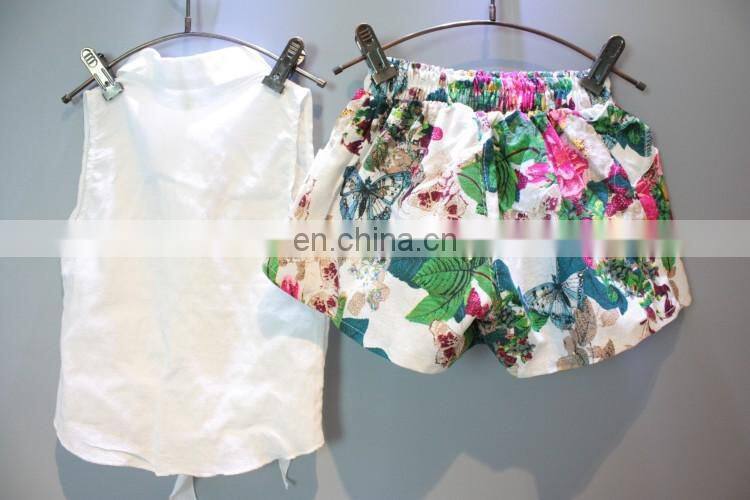 Girl Summer Boutique Outfit Kids sleeveless Tops + Flower Print Shorts 2pcs Set