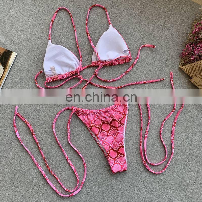 New Sexy Brazilian Snake Print Bikini Set Women Bandage Sling Thong Beach Bikini Mujer Two Piece Padded Swimsuit