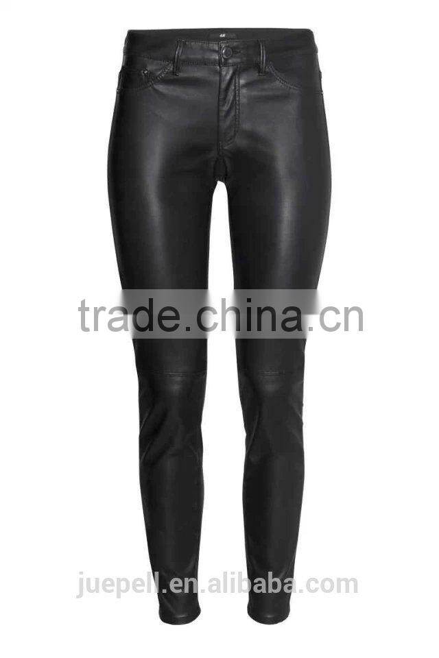 OEM plus size clothing 2015 new arrival black long leather pants for women