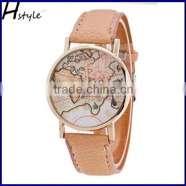 World Map Leather Watches Unisex Mini World Analog Quartz Watch Black WP011