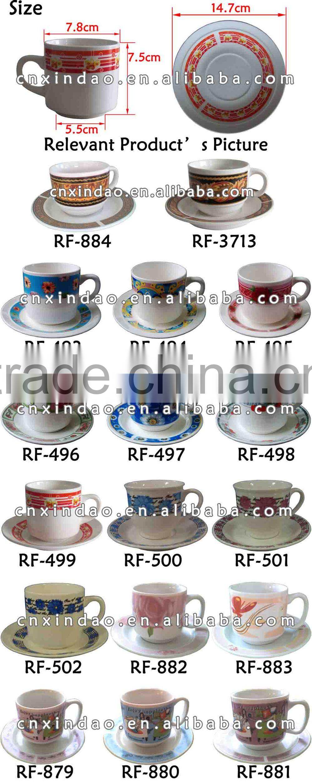 Good Quality and Nice Cute Design of Promotion Ceramic Antique Water Cups and Saucers