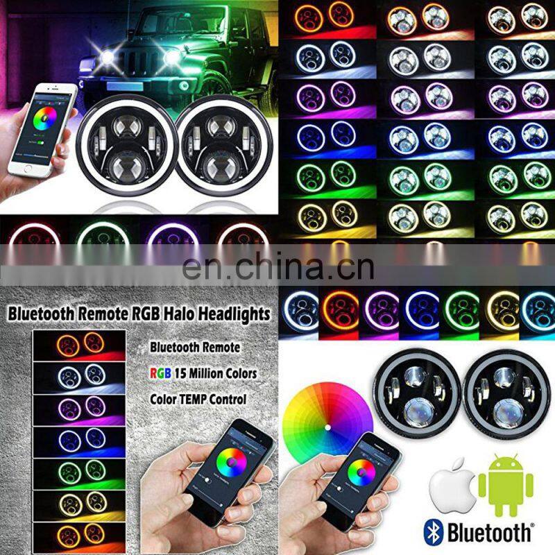 for jeep RGB led headlight mobile phone control led head lamp with led ring
