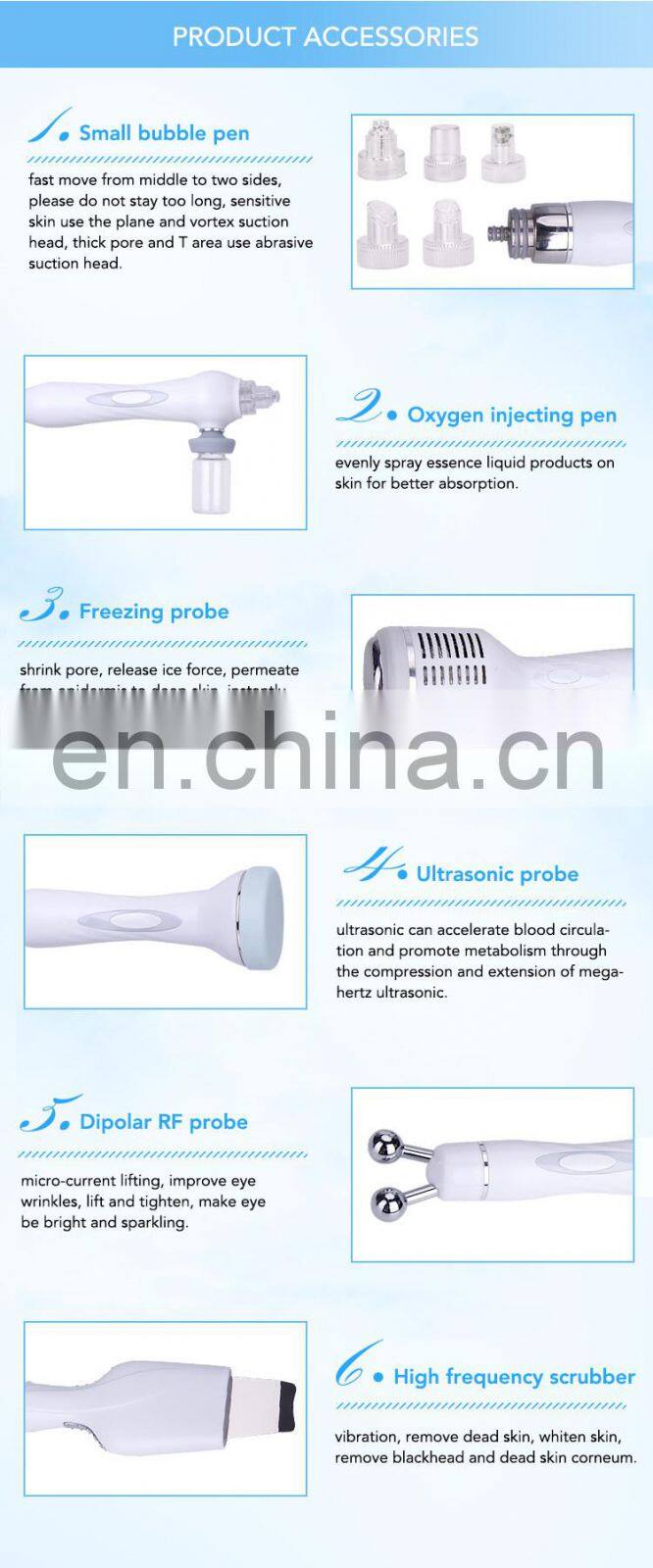 6 in 1 Small bubble microdermabrasion facial deep cleaning machine with ultrasonic rf scrubber