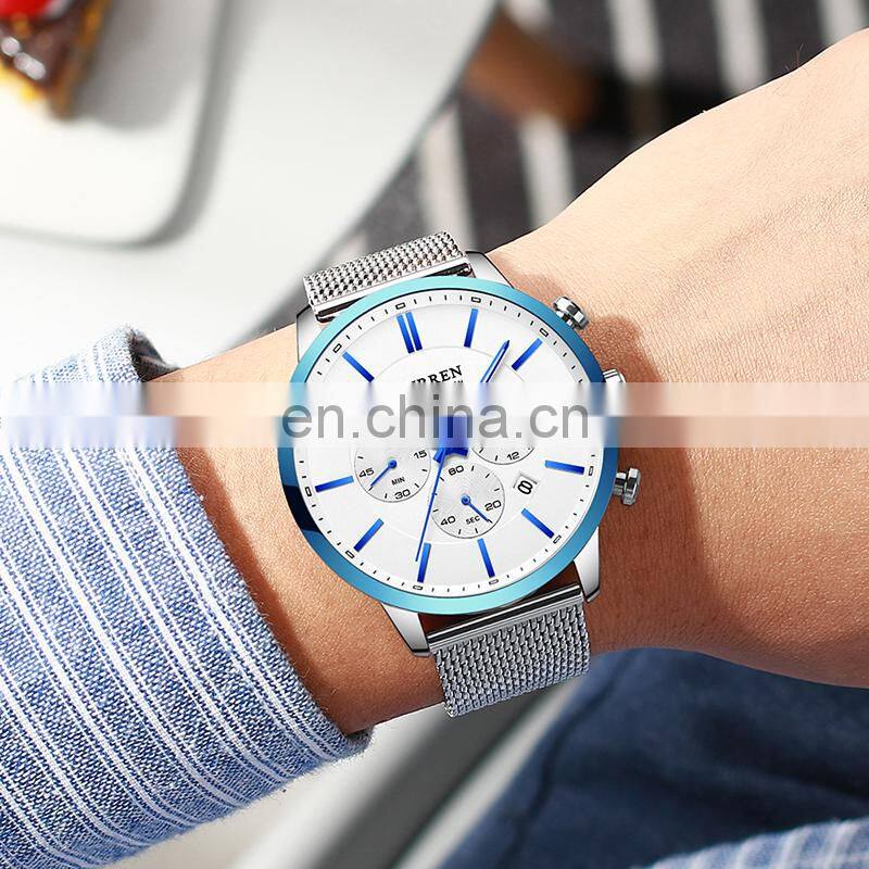 CURREN 8340 Men Calendar Auto Date Popular Men Watches Stainless Steel Mesh Strap Custom Logo Watches