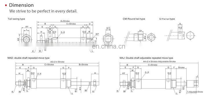 SNS MA Series wholesale stainless steel mini pneumatic air cylinders