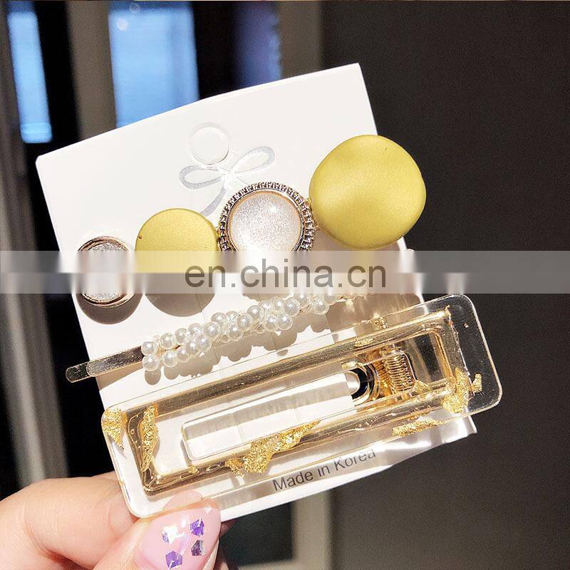 New 3PCS/Set Fashion Pearls Acetate Geometric Hair Clips For Women Girls Sweet Hairpins Barrettes