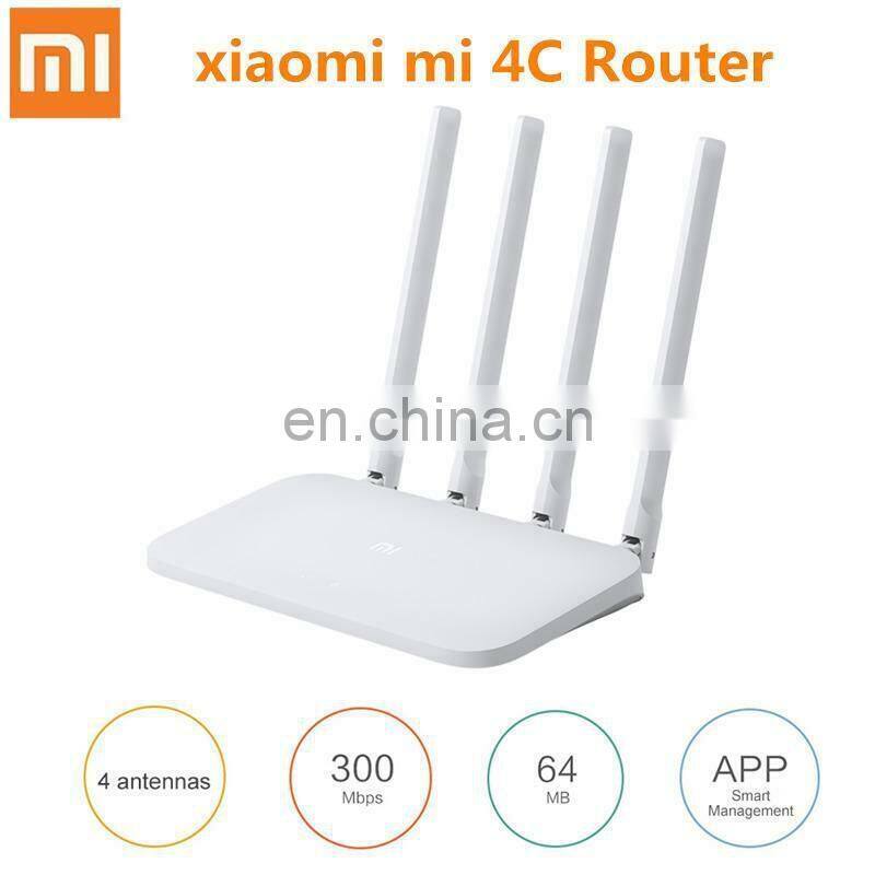 Original Mi WIFI Router 4C 64 RAM 300Mbps 2.4G 802.11 b/g/n 4 Antennas Band Wireless Routers WiFi Repeater APP Control