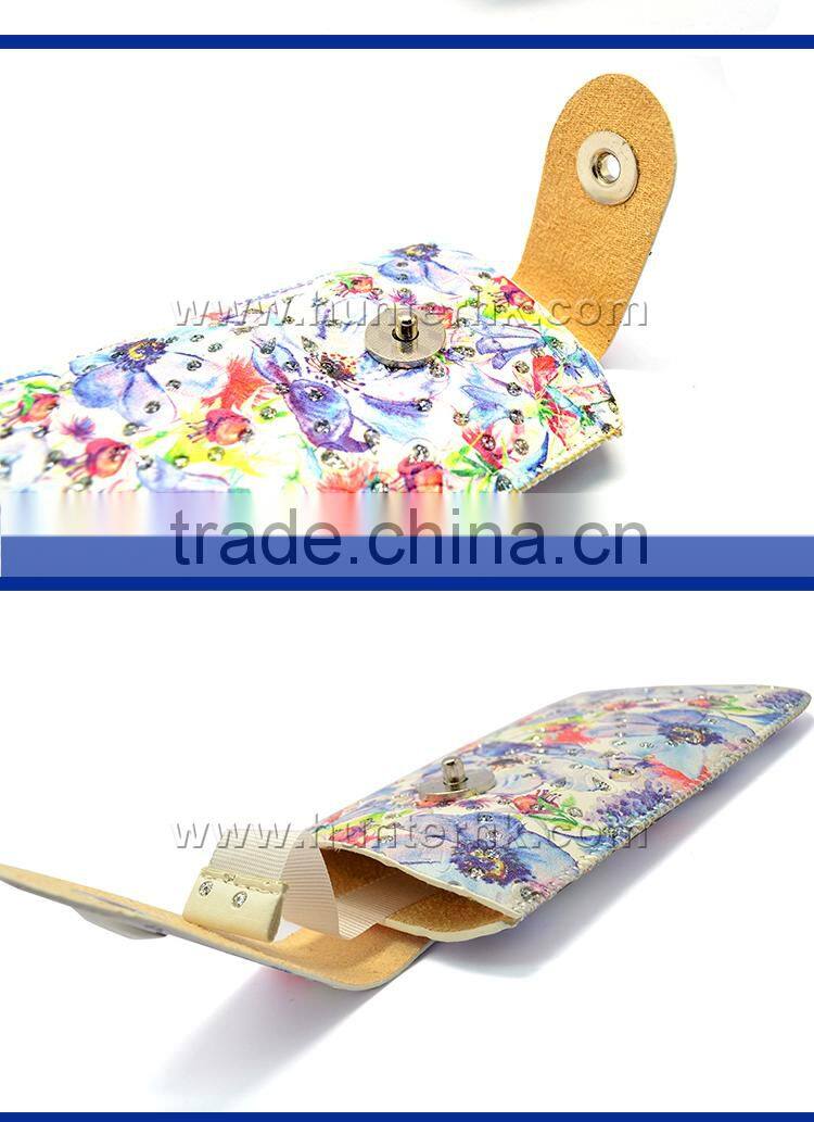 Printed Diamond Leather Pull Up Pouch For S5 Size